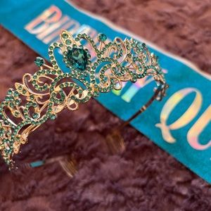 Silver Blue Crown with Birthday Queen Sash